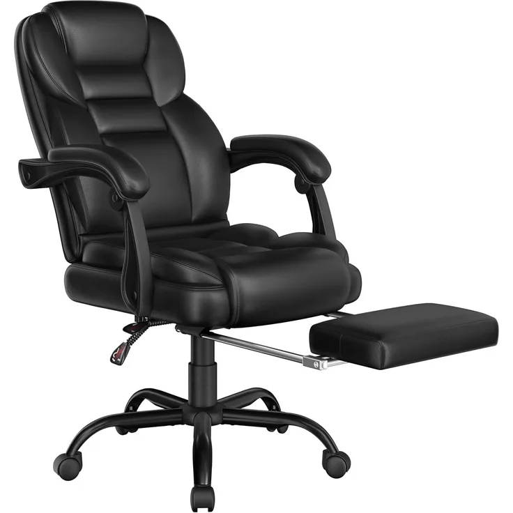 Yaheetech ergonomischer Bürostuhl Chefsessel mit Fußablage Fußstütze Schreibtischstuhl mit adaptiven Armlehnen Computerstuhl mit Hoher Rückenlehne höhenverstellbar für Büro Schwarz