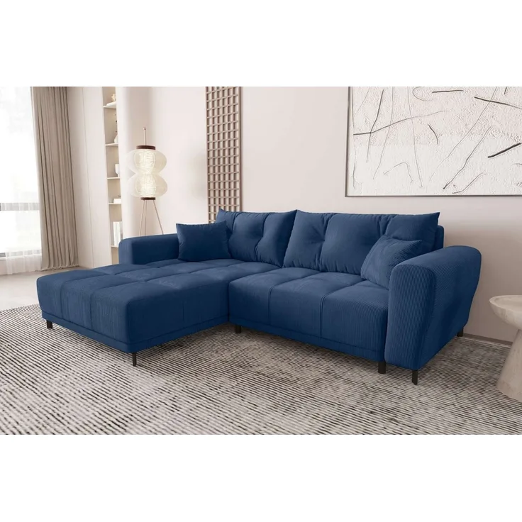 99rooms Massimo Ecksofa Cordstoff POSO Blau mit Schlaffunktion Links