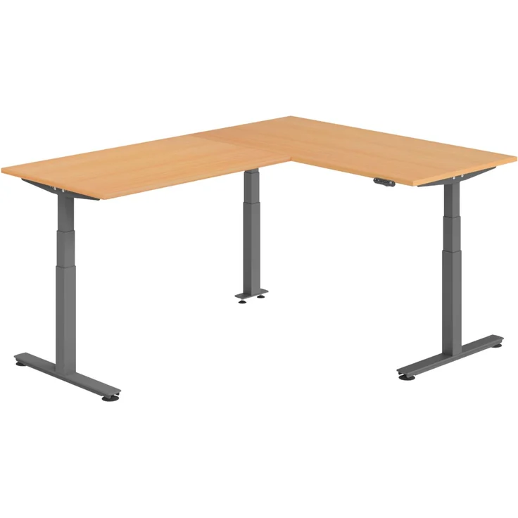 bümö Eckschreibtisch elektrisch höhenverstellbar L-Form: 160 x 220 cm in Buche, Gestell graphit - Stehschreibtisch mit Memory-Steuerung, elektrischer XXL Schreibtisch für die Ecke, XDSMW-1614-6-G – Bild 1