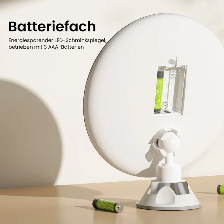 EMKE Kosmetikspiegel mit beleuchtung mit 5 fach Vergrößerungsspiegel, LED Schminkspiegel 360° Schwenkbar mit Saugnapf,175 mm Durchmesser Tragbarer Wandspiegel Batteriebetrieben（Weiß） – Bild 3