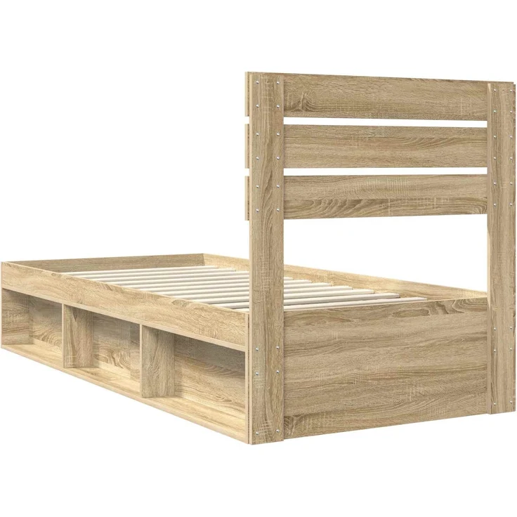 vidaXL Bettrahmen Sonoma-Eiche 75 x 190 cm Massives Kiefernholz 3411473 – Bild 8