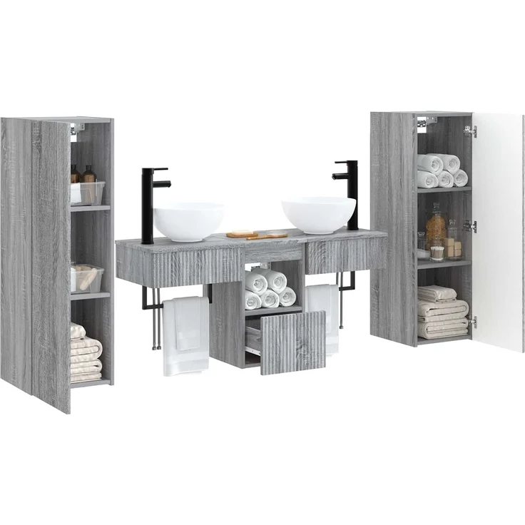 vidaXL Badezimmerschrank-Set 5 stk. Sonoma-Grau 33 x 34,5 x 100 cm 3405969 – Bild 3