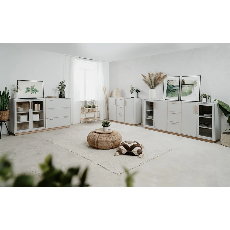 Calicosy Sideboard 2 Türen und 3 Schubladen Dekor Weiß und Holz B125 cm - SPLIT - Weiß – Bild 8