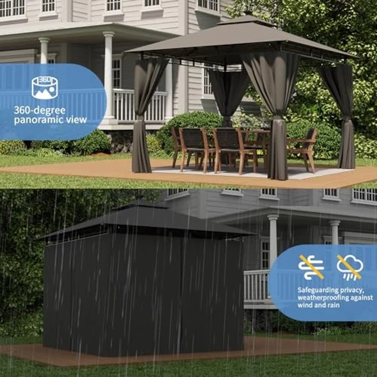 JUMMICO Gartenpavillon 3x3 m Doppeldach, Wasserdichtes & Stabiles Partyzelt mit Seitenwänden, Klappbarer Pavillon mit verstärkten Erdankern für Garten und Terrasse, Winterfest – Bild 5