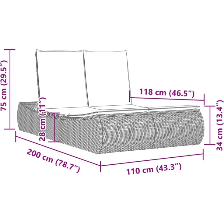 vidaXL Doppel-Sonnenliege mit Auflagen Braun Poly Rattan 368096 – Bild 9