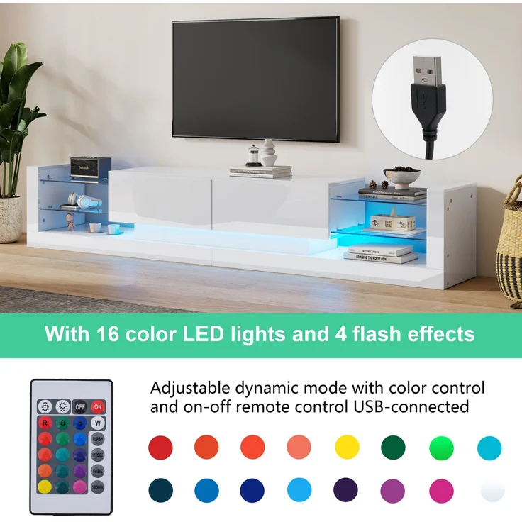 Lowboard mit LED-Beleuchtung , TV-Board, Fernsehtisch, TV-Ständer 1 St. zwei klapptür , für Fernseher bis 80 Zoll – Bild 8