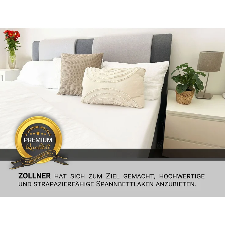 ZOLLNER Spannbettlaken, 200x200 cm, weiß, Steghöhe 30 cm – Bild 6