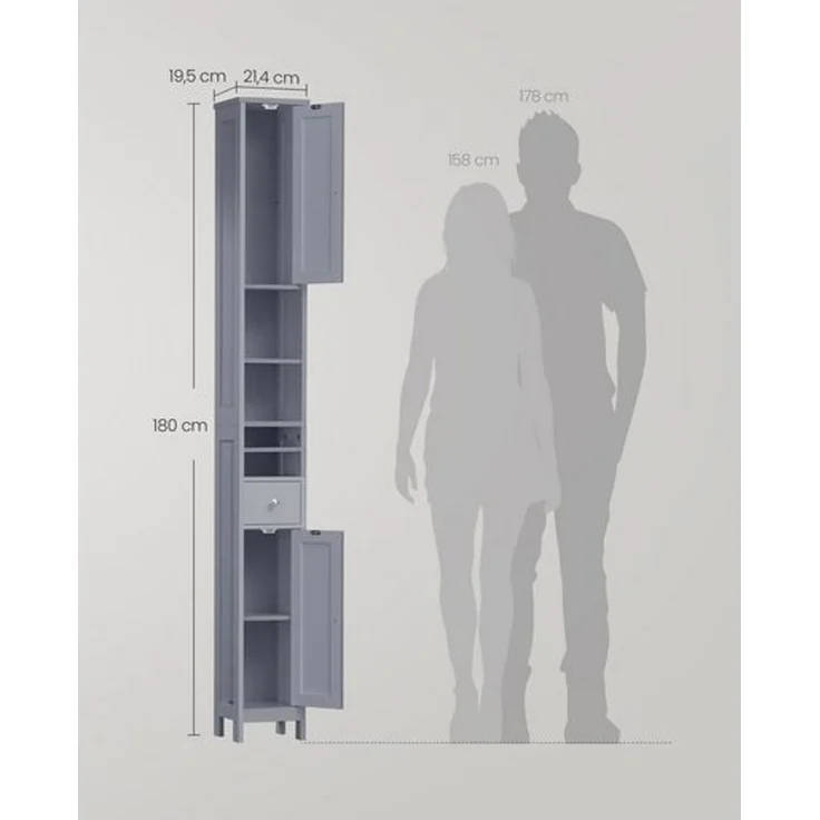VASAGLE Badezimmerschrank, Badschrank, hoch, schmaler Aufbewahrungsschrank, mit verstellbaren Ablagen, Schublade, offenen Fächern, für kleine Räume, modern – Bild 5