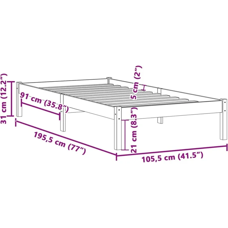 vidaXL Massivholzbett ohne Matratze 100x190 cm Kiefer 822457 – Bild 9