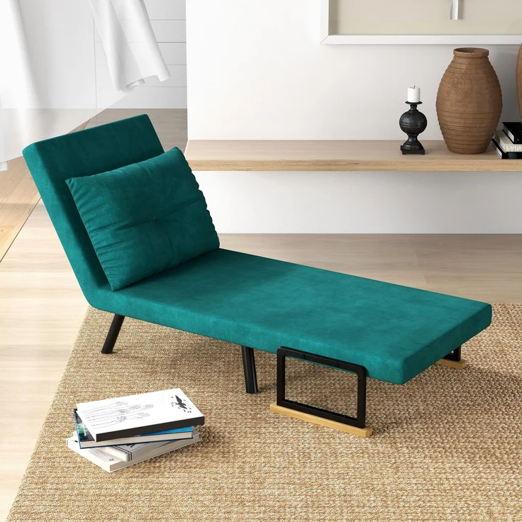 Rayofly-Verwandlungssessel, 1-Sitzer 3-in-1 Chaiselongue, verstellbare Rückenlehne, Samtbezug mit Kissen, Grün, H 810cm x T 730cm x B 630cm – Bild 3