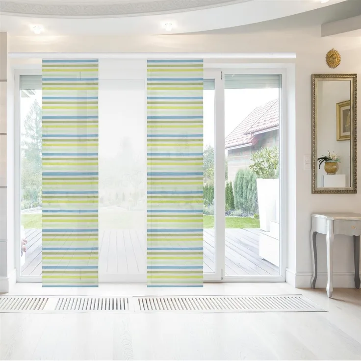 Bestlivings Flächenvorhang Elena 3er Pack "gestreift" 60 x 260 cm (B x H) in Petrol Grün inkl. Zubehör, Schiebevorhang mit Streifen