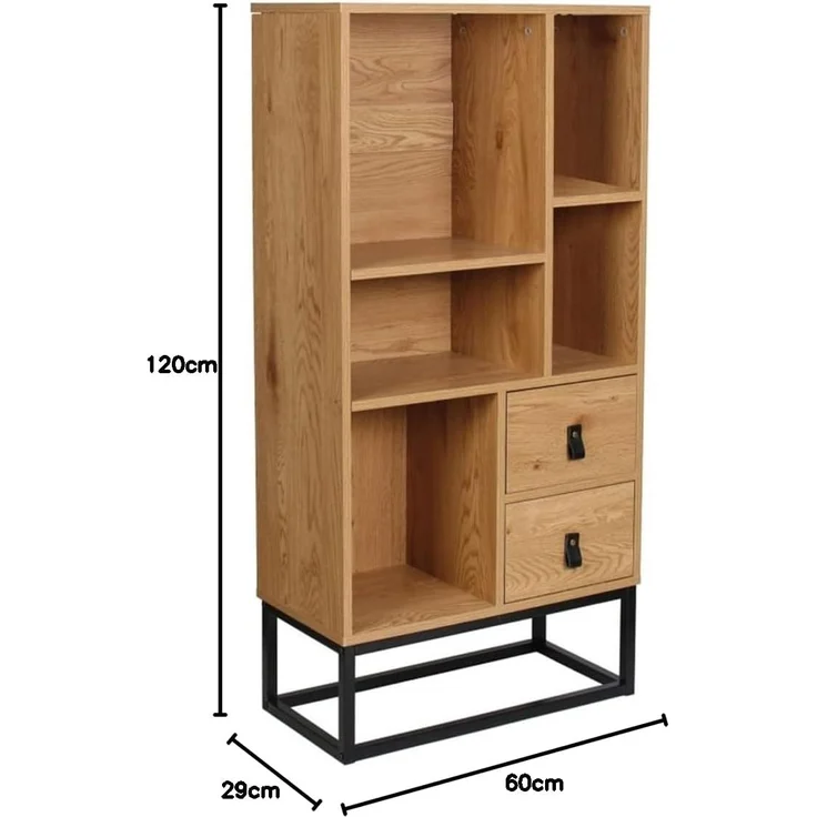 CaliCosy Bücherregal mit 2 Schubladen 5 Ablagen H120 cm - Helles Holz – Bild 3