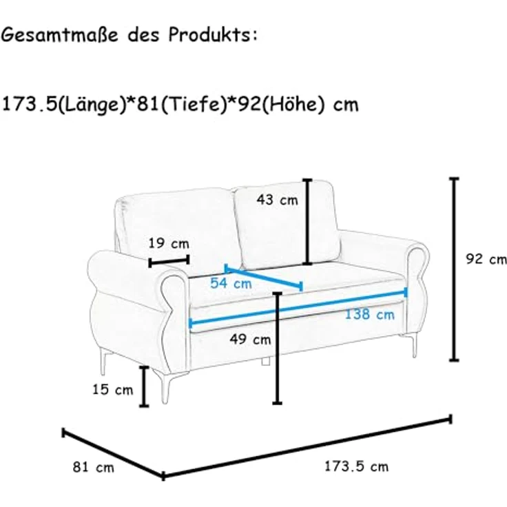 Ball & Cast Kleine Couch, Mini Sofa mit Federkern für Wohnzimmer, Schlafzimmer, Wohnung & Büro, Hellgrau – Bild 2