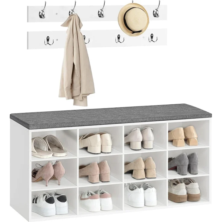 Hoobro GARDEROBE Weiß Wandgarderobe Set mit 9 Haken (H 30 x T 48 x B 100 cm) – Bild 7