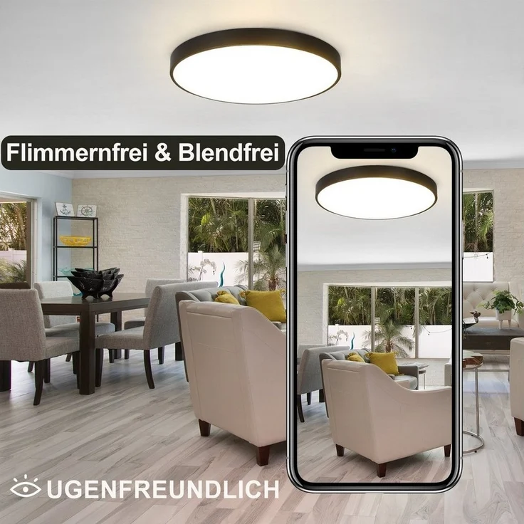 Nettlife LED Panel Dimmbare Deckenleuchte 37cm Schwarz, Dimmbar mit Fernbedienung, LED fest integriert, Warmweiß Neutralweiß Kaltweiß, für Küche – Bild 2