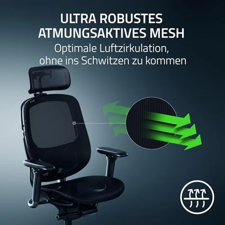 Razer Fujin Pro - Komplett anpassbarer Gaming-Stuhl mit ultra robustem, atmungsaktivem Mesh (Synchro-Tilt-Technologie, 2-D-Lordosenstütze, Ultra robustes Gestell Aluminium-Legierung) Schwarz – Bild 3