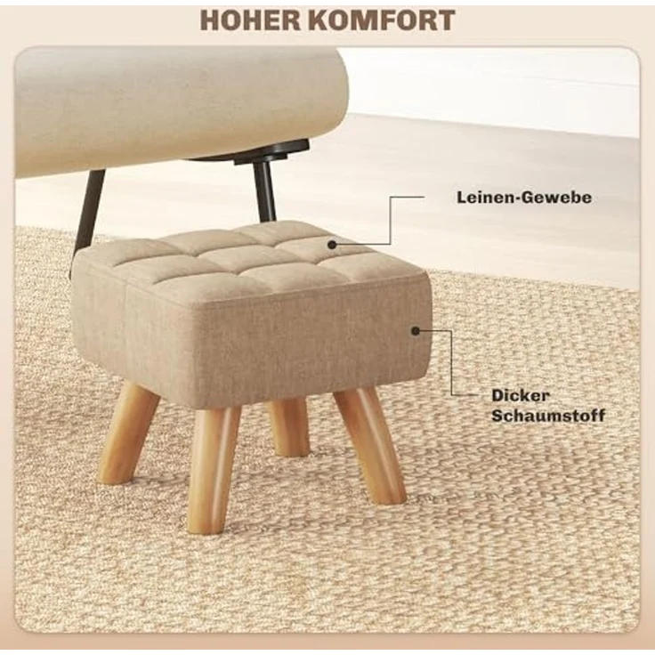 HOMCOM Fußhocker mit Leinenoptik, Holzbeine (Moderner Sitzhocker, 1 St, Polsterhocker), für Schlafzimmer, Wohnzimmer, Braun – Bild 5