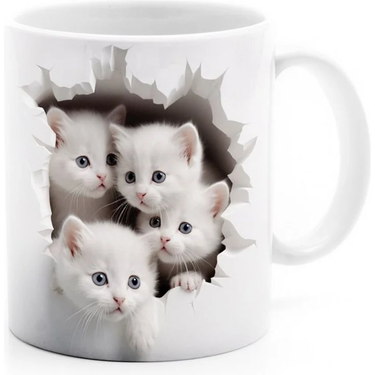 MoonWorks Tasse Tasse Weihnachten 3D Illusion Katze Schneemann Weihnachtsmann, Keramik – Bild 4