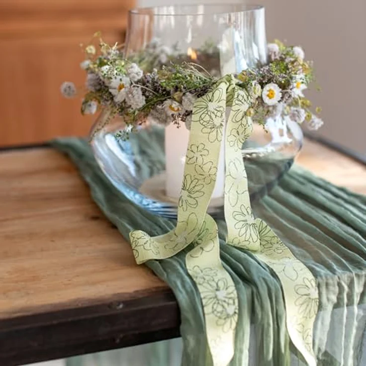 Halbach Seidenbänder Tischläufer | Breite: 70 cm Länge: 3 m | waschbarer Tischläufer für Hochzeiten, Geburtstage oder Tischdeko | schmale Tischdecke in Baumwoll-Optik | Farbe: olivgrün – Bild 7
