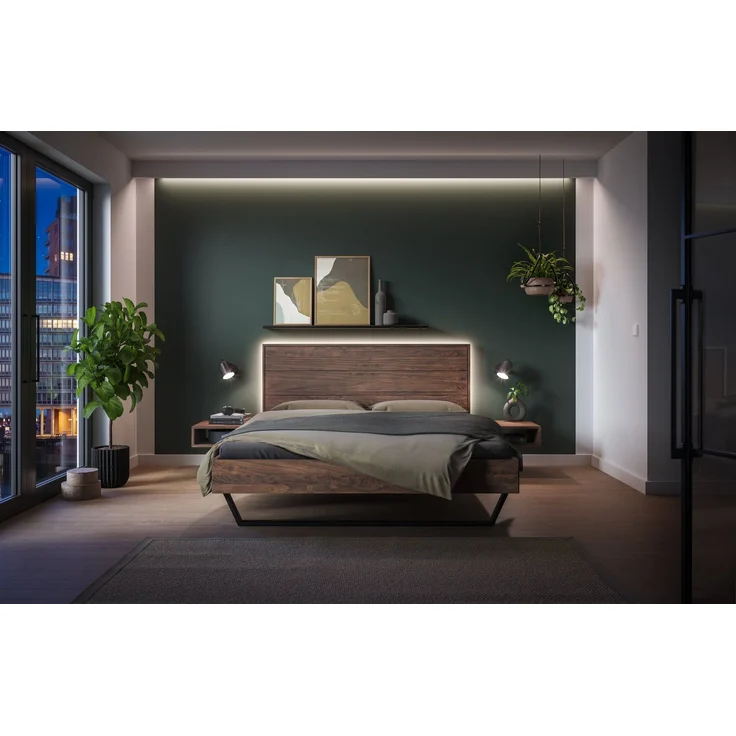Hasena Massivholzbett Mirco Luce Nussbaum mit LED-Kopfteil 140x200 cm, Komforthöhe 25 cm – Bild 2