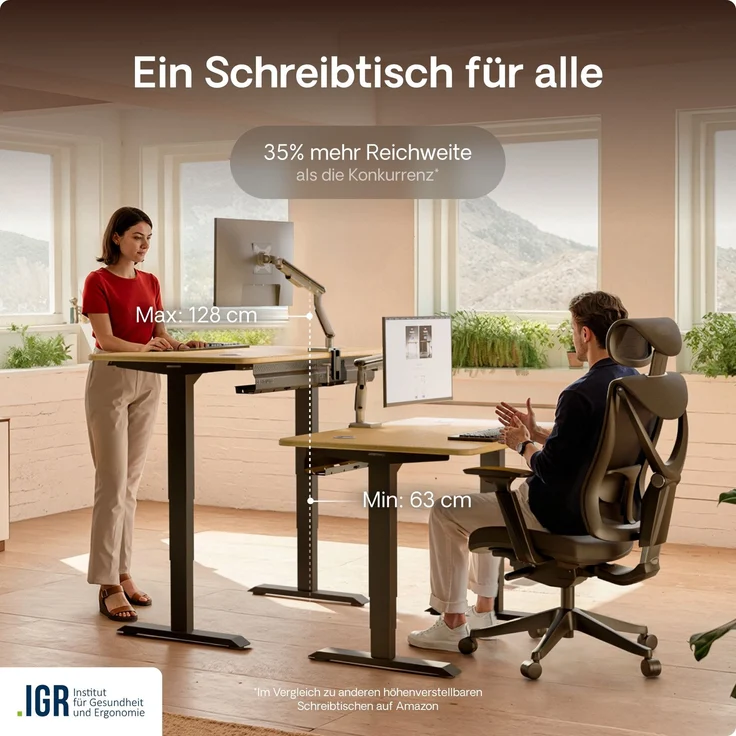 Desktronic HomePro Elektrisch höhenverstellbarer Schreibtisch 160x80cm Bambus/Schwarz mit Memory-Funktion, Anti-Kollisions Technologie, USB-A und USB-C-Ladeanschlüssen – Bild 7