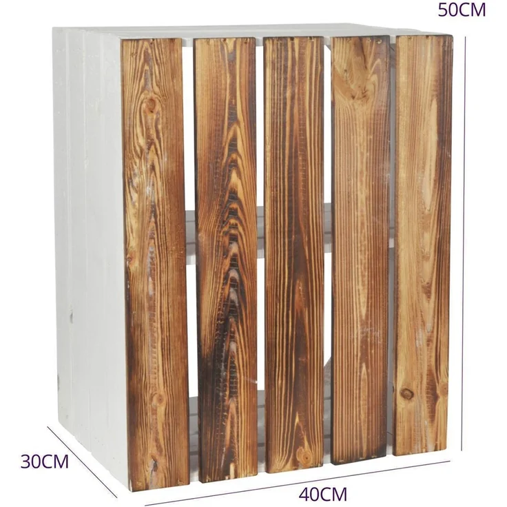 CHICCIE Holzkiste Kurzes Regal Weiß Geflammt 50x40x30cm - Kiste (1 St) – Bild 2