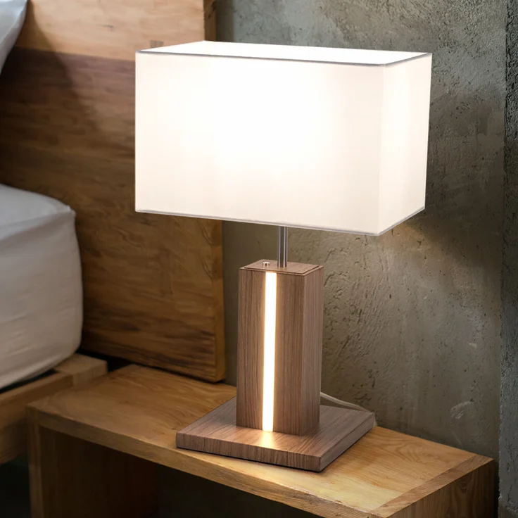 LED Tischleuchte, CCT, dimmbar, Holzoptik, weiß, H 48cm – Bild 4