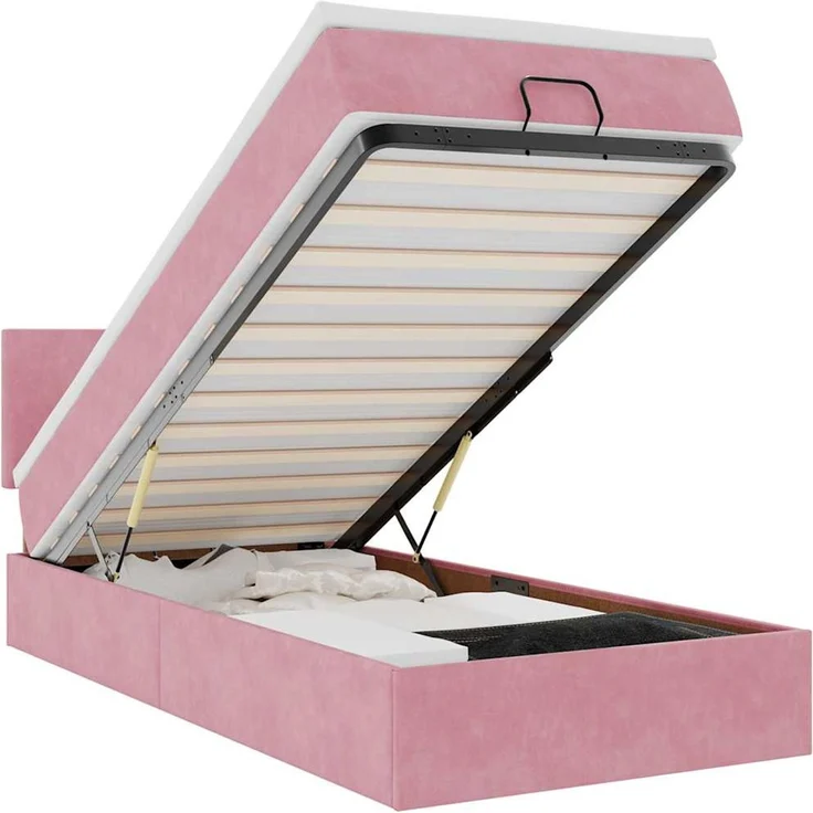 vidaXL Ottoman-Bett mit Matratze & LEDs Rosa 100x200 cm Samt 3312535 – Bild 2