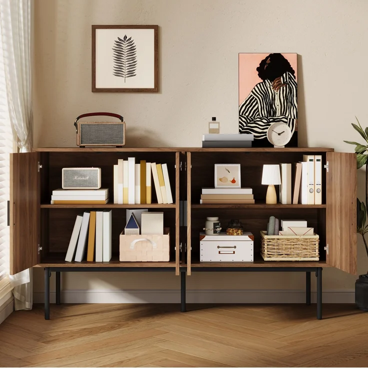 DESVIAE Sideboard mit 4 Türen 140x80x40 cm MDF Natur – Bild 3