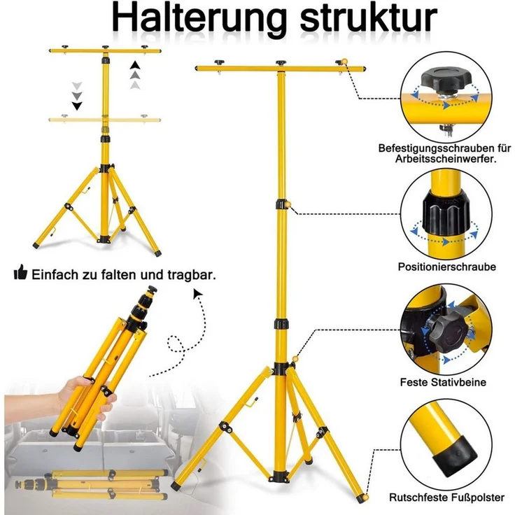 FIVMEN LED Flutlichtstrahler LED Baustrahler 2x100W LED Fluter Strahler mit Stativ und 3M Kabel, für Innen-und Außenbereich, Garage, Baustelle, Sportplatz – Bild 3