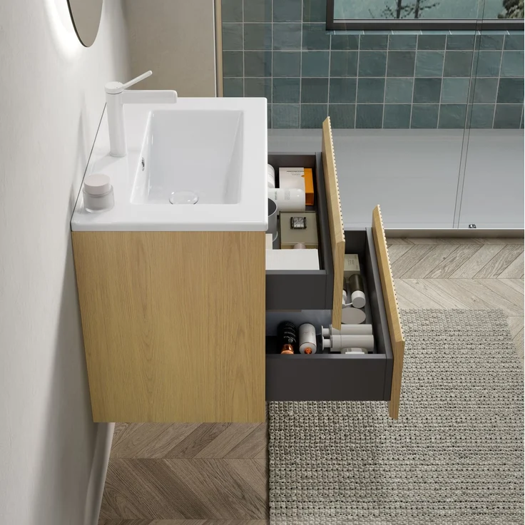 Waschtisch mit Keramikwaschbecken, 2 Soft-Close-Schubladen, 61x39x51,5, Golden Eiche/Weiß – Bild 4
