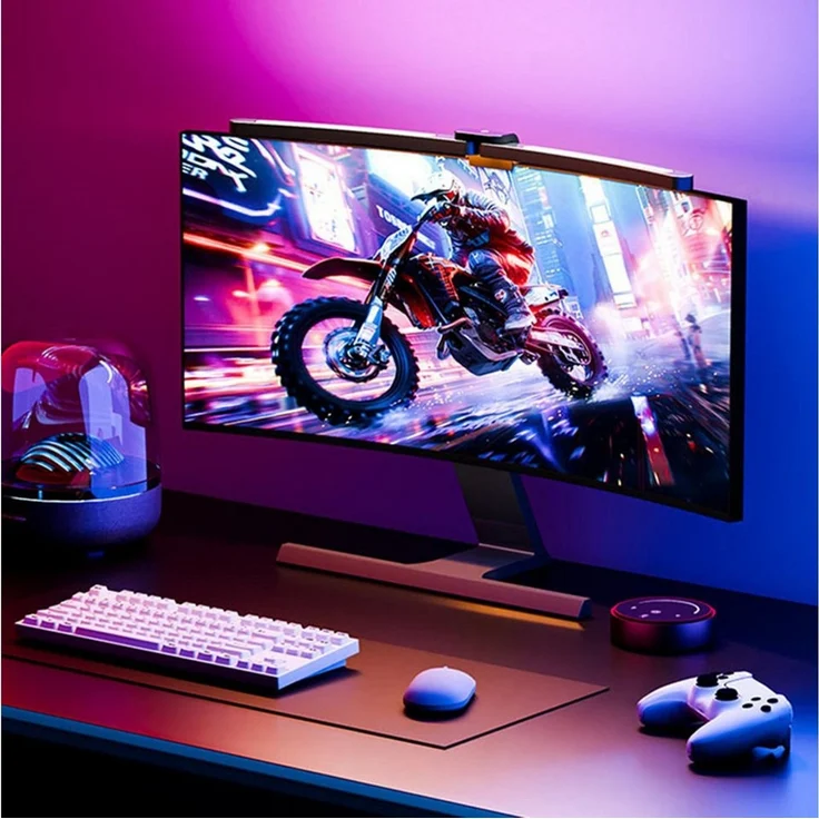Insma LED Schreibtischlampe RGB gebogene Monitorleiste 10W Doppel‑Lichtquelle Monitor Lampe 66cm, blendfreie asymmetrische USB LED Bildschirmlampe mit Fernbedienung – Bild 3