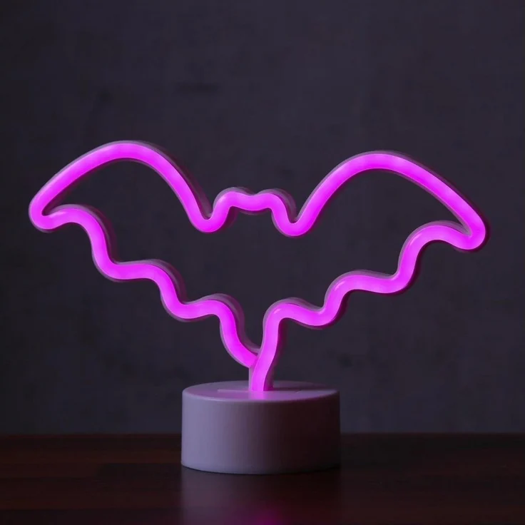 SATISFIRE LED Dekolicht LED NEON Figur Fledermaus Neonlicht Schild Leuchtfigur USB 17cm pink, LED Classic, pink – Bild 2