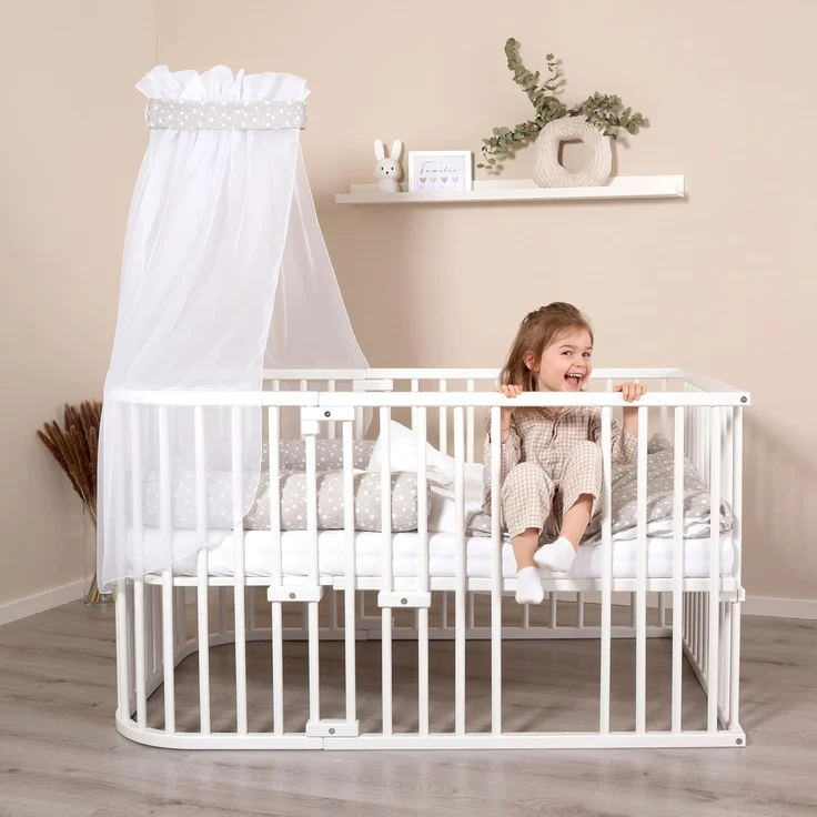 babybay Himmel Piqué mit Band passend für alle Modelle bis 96 cm Länge, Taupe Sterne weiß – Bild 7