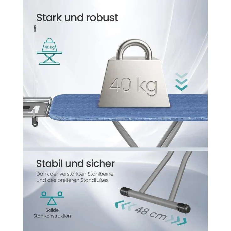 SONGMICS Bügeltisch klappbar, höhenverstellbar mit Kabelhalter, Bügelbrett für Dampfbügelstation, blau-schwarz – Bild 3