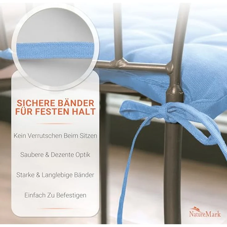 NatureMark Sitzkissen Sitzkissen 40 X 40 CM, Universal Sitzpolster Kissen, schadstoffgeprüft, Hell blau – Bild 7