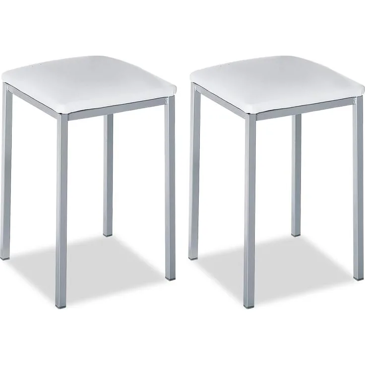 ASTIMESA - Gepolsterter Küchenhocker - Solide und Feste Struktur - Gestell Farbe Aluminium und Sitzfläche aus Kunstleder - Sitzfarbe: Weiß. Lieferumfang: 2 Stück, Maße: 35 x 35 x 45 cm