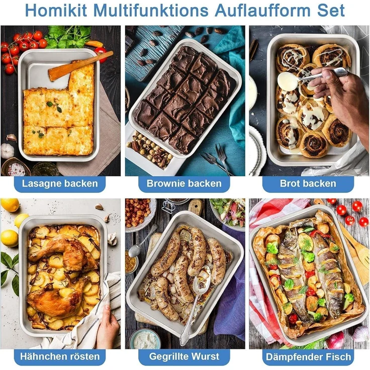 Homikit Auflaufform Set Edelstahl Rechteckig Kuchenform Backform Tiramisu – Bild 6