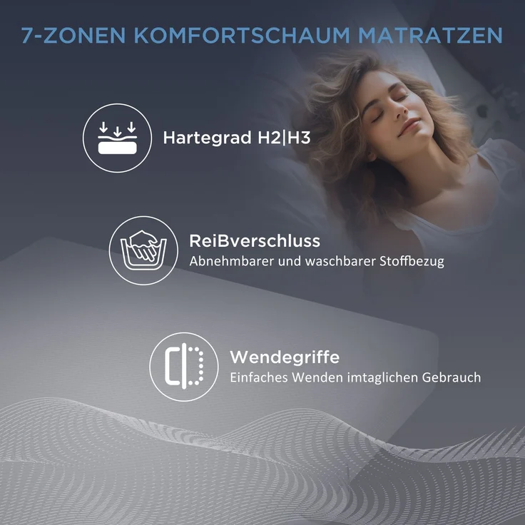 7-Zonen Kaltschaummatratze 180x200x20 cm, Weiß, H3/H2, Bezug waschbar, mit Grifflaschen – Bild 4