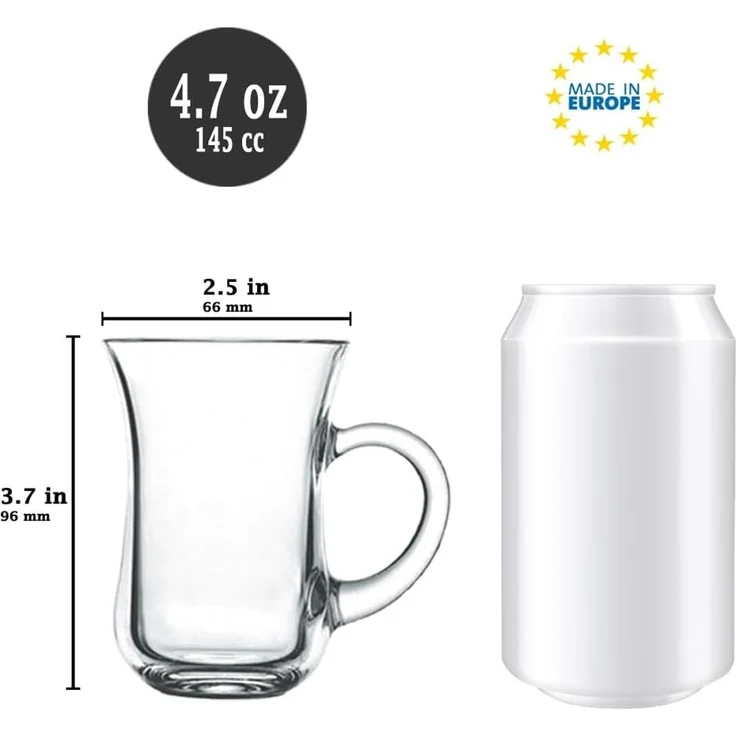 Pasabahce Gläser-Set Keyif Teegläser Set, 6-tlg, Glas, 6er Set mit Henkel, klassisch geformt, 145 ml, spülmaschinenfest – Bild 3