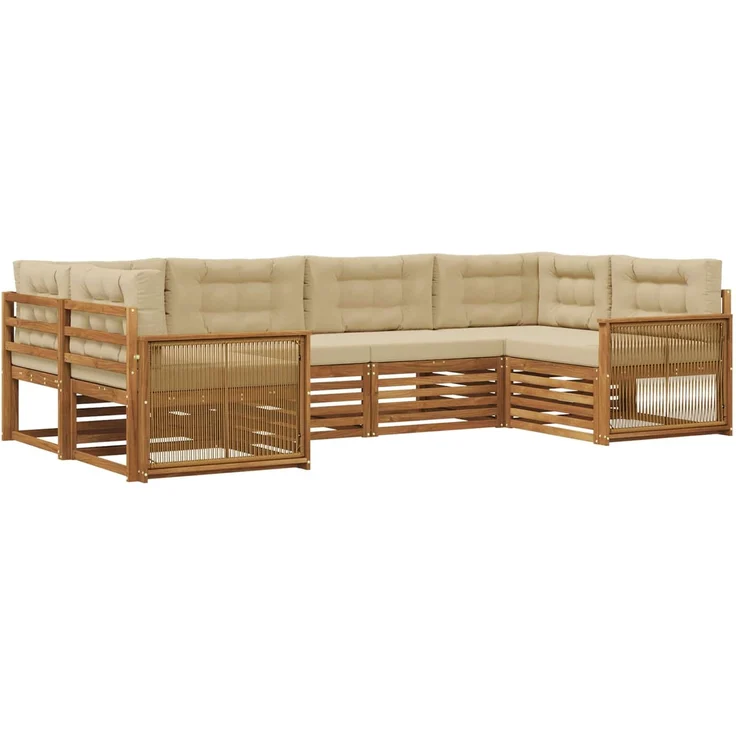 vidaXL Outdoor-Sofagarnitur 6 stk. 6-Sitzer Natur und Beige 3383781 – Bild 2
