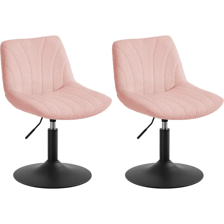 VASAGLE 2er Set Schminkhocker, mit Rückenlehne, Höhenverstellbar, Sherpa | Schminkstuhl, um 360° drehbar, für Schlafzimmer, Esszimmer, Schwarz und Rosa, TYRA Kollektion LJB160S101-2J