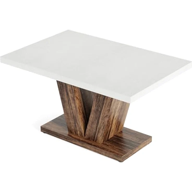 LITTLE TREE 47 Zoll Esstisch für 4 Personen, moderner Esszimmertische, weißer rechteckiger Küchentisch mit rustikalem, braunem V-förmigem Sockel, Esstisch aus Holz für Esszimmer, Küche, Wohnzimmer – Bild 10