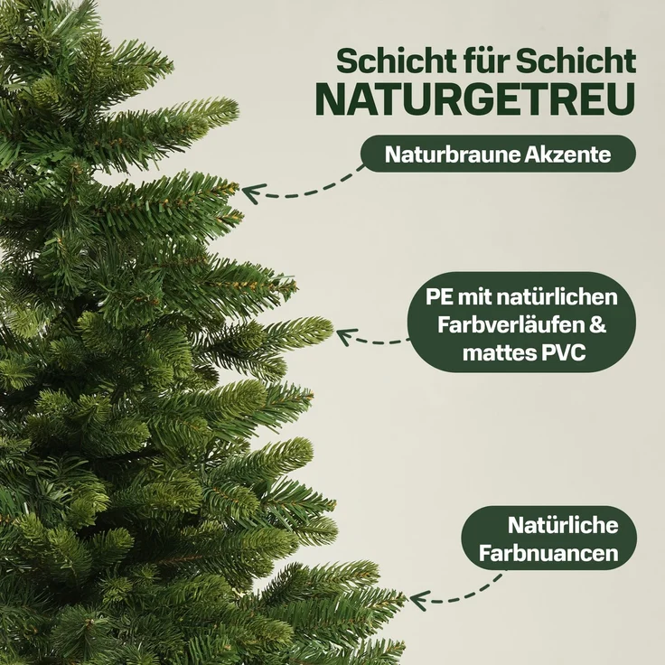 Aurelia Home Künstlicher Weihnachtsbaum 200 cm – PE/PVC in Nordmann-Optik, mit Holzständer und Tasche – Bild 3