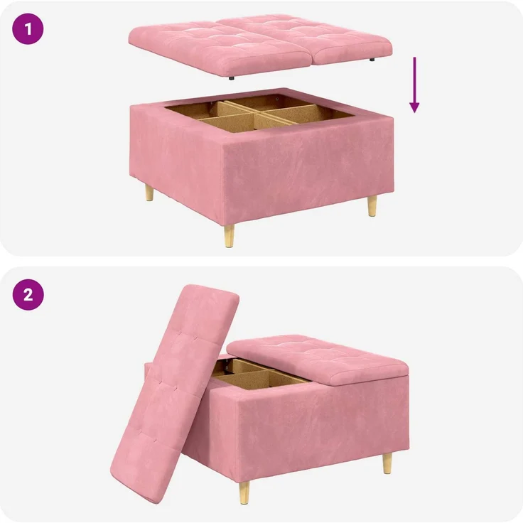 vidaXL Ottoman mit Stauraum Rosa 80 x 80 x 45 cm Samt 876843 – Bild 9