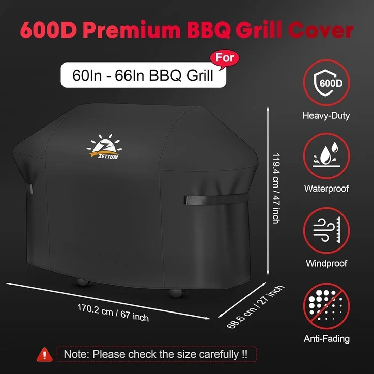 Zettum Grillabdeckung für Weber Summit 400, wasserdicht, 600D Oxford-Gewebe schwarz, 170,2 x 68,6 x 119,4 cm – Bild 2