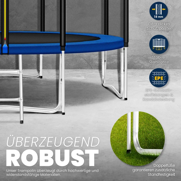 KIDUKU® Trampolin Ø 366 cm | TÜV Rheinland geprüft | Komplettset mit Sicherheitsnetz, Leiter, Randabdeckung, Bodenanker & Zubehör | Outdoor Gartentrampolin Kinder-Trampolin – Bild 3