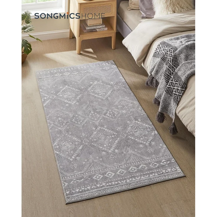 Songmics HOME Teppich, 80x150 cm, Wohnzimmerteppich, Rutschfester Teppich, Kurzflor, flauschig, Dekoration, für Wohnzimmer, Schlafzimmer, maschinenwaschbar, Boho-Stil, Taubengrau – Bild 3