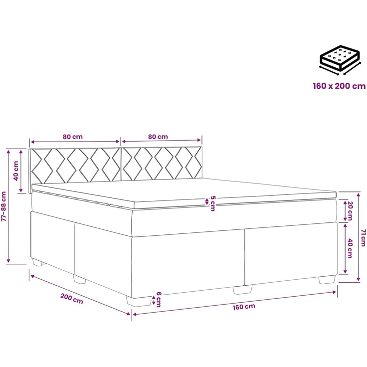 vidaXL Boxspringbett mit Matratze Hellgrau 160 x 200 cm Samt 3450752 – Bild 11