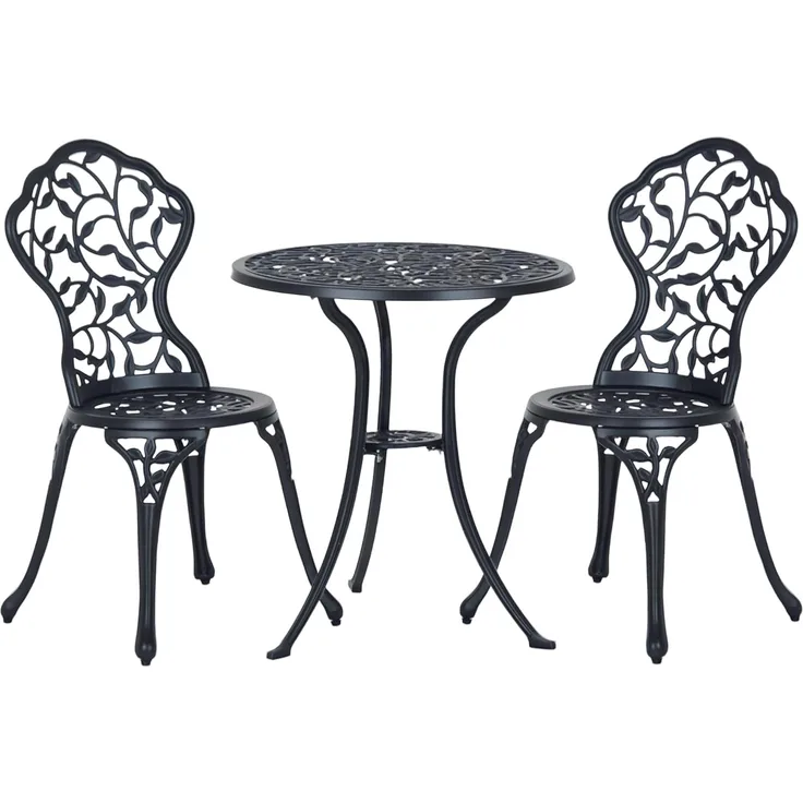 Outsunny Balkonset Bistroset 3-tlg. Gartenset aus Aluminiumguss, (Gartenmöbel, 3-tlg, Balkonmöbel), Bistrotisch mit 2 Stühlen